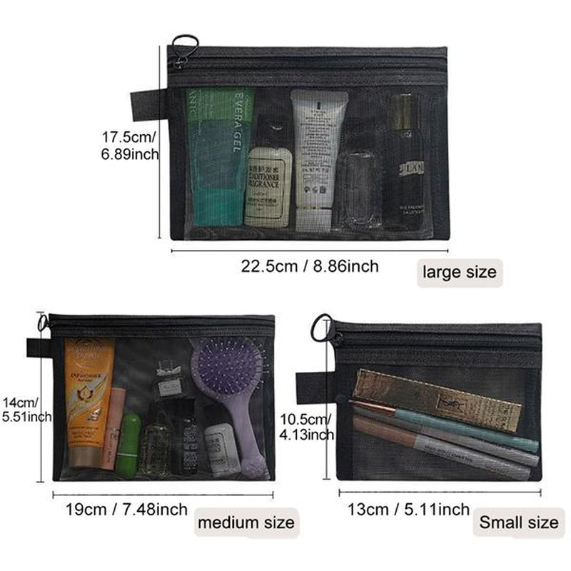 3-Piece Cosmetic Make up Bag Set with Zipper for Travel and Home Storage, and Breathable Makeup Pouch for Toiletries Accessoriestransparent Storage ,