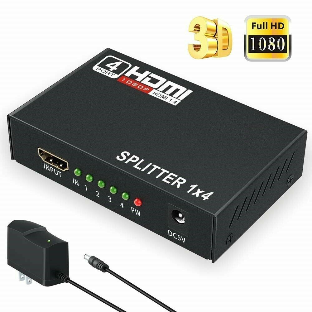 4 Port HDMI 4K Hub Multi Splitter & Amplifier For 3D HDTV 1080P 1X4 1