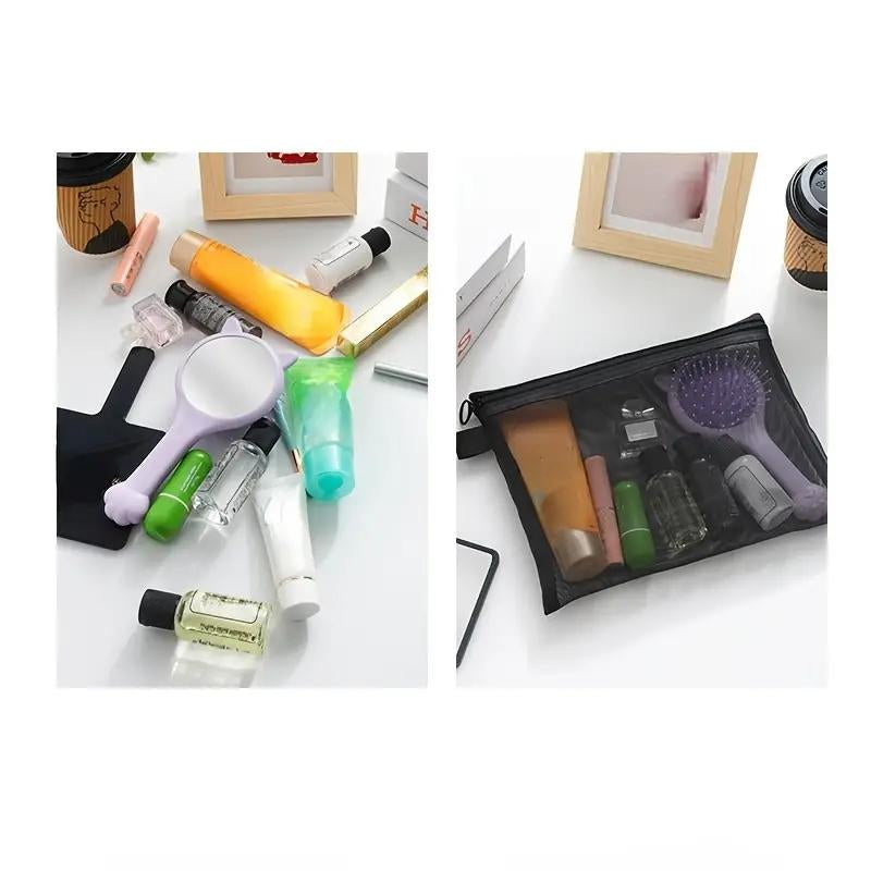 3-Piece Cosmetic Make up Bag Set with Zipper for Travel and Home Storage, and Breathable Makeup Pouch for Toiletries Accessoriestransparent Storage ,