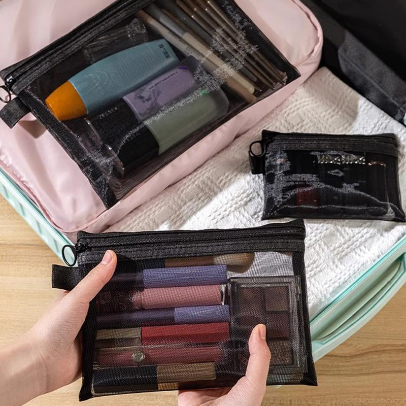 3-Piece Cosmetic Make up Bag Set with Zipper for Travel and Home Storage, and Breathable Makeup Pouch for Toiletries Accessoriestransparent Storage ,