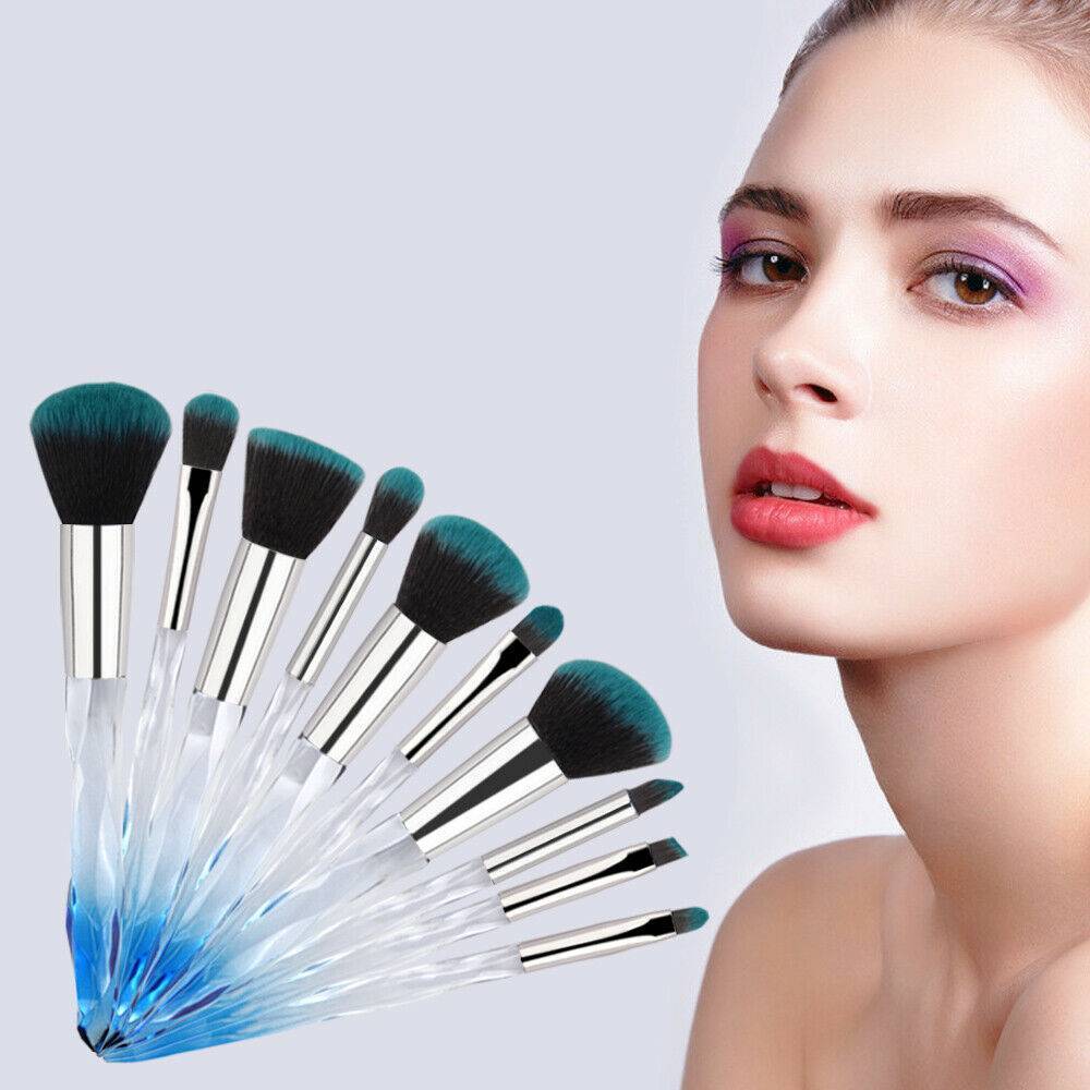 10pcs Professional Makeup Brush Crystal Blue