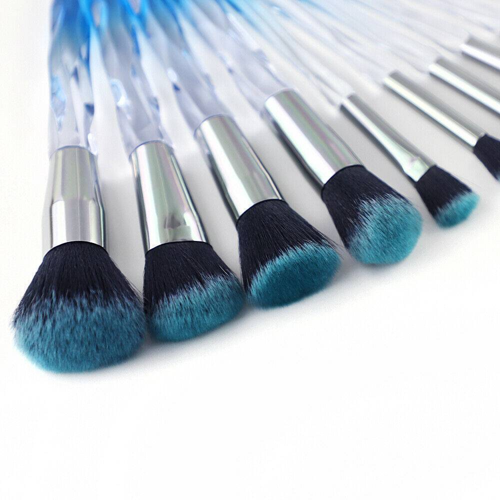 10pcs Professional Makeup Brush Crystal Blue