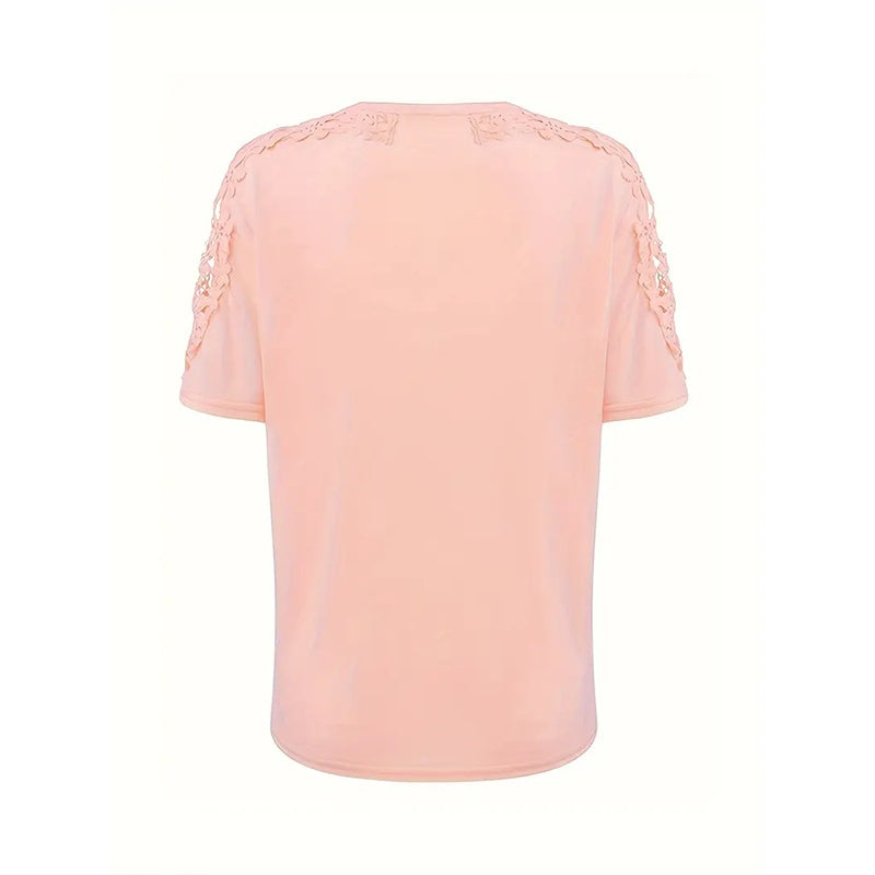 Women's Summer Lace Short Sleeve Crew Neck T-Shirt Top Blouse
