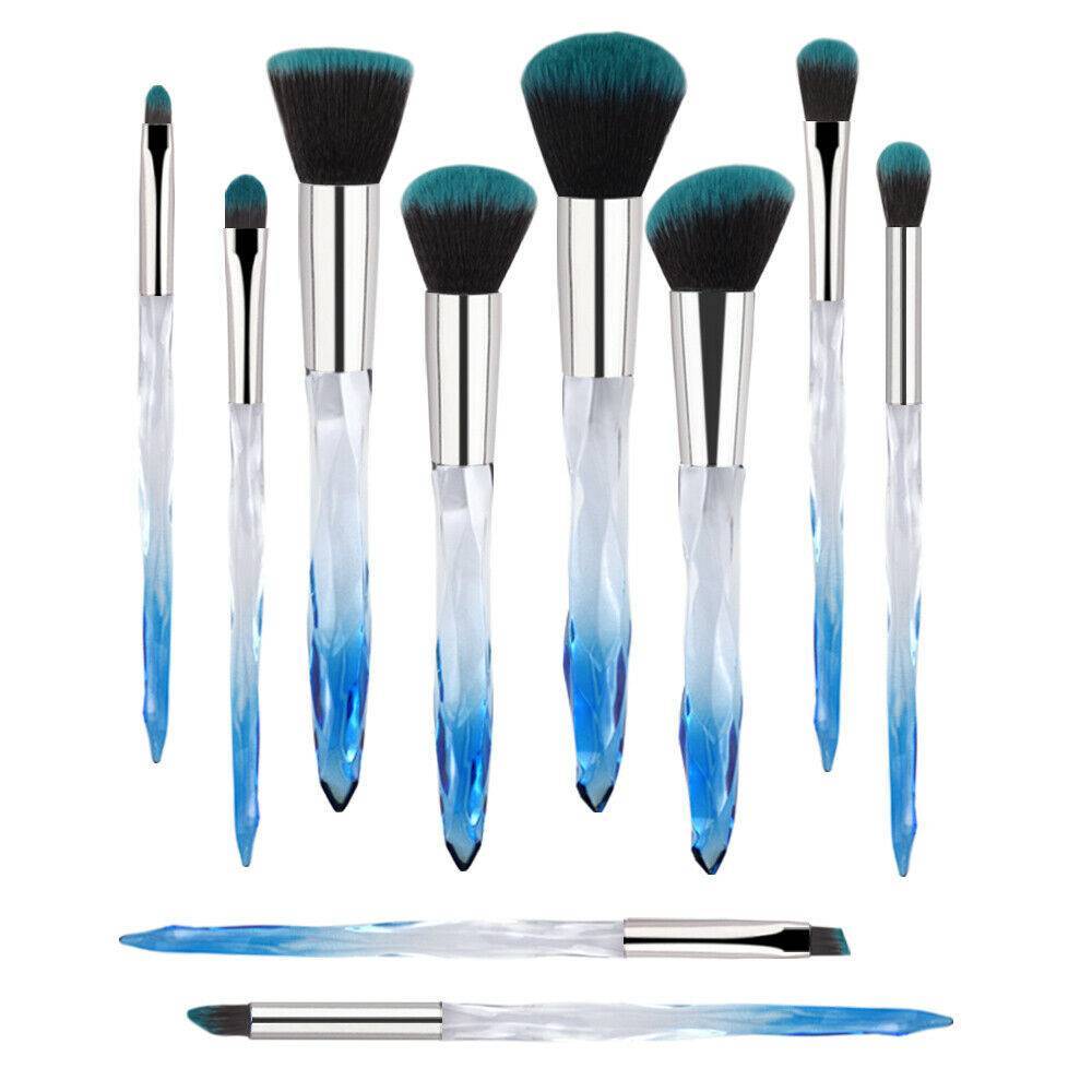 10pcs Professional Makeup Brush Crystal Blue