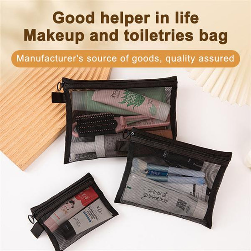 3-Piece Cosmetic Make up Bag Set with Zipper for Travel and Home Storage, and Breathable Makeup Pouch for Toiletries Accessoriestransparent Storage ,