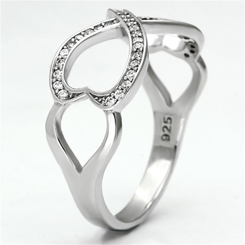 TS088 - Rhodium 925 Sterling Silver Ring with AAA Grade CZ in Clear