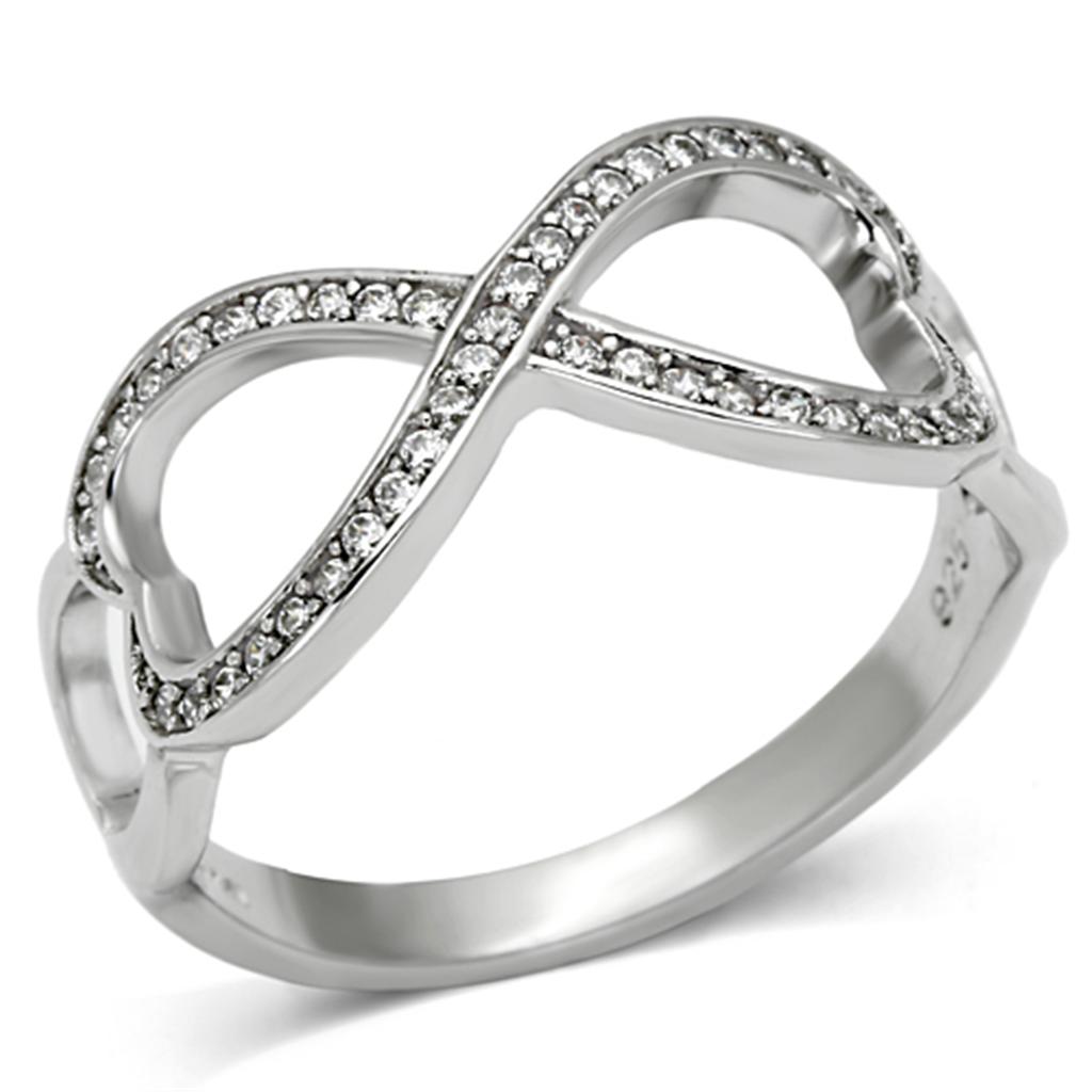 TS088 - Rhodium 925 Sterling Silver Ring with AAA Grade CZ in Clear