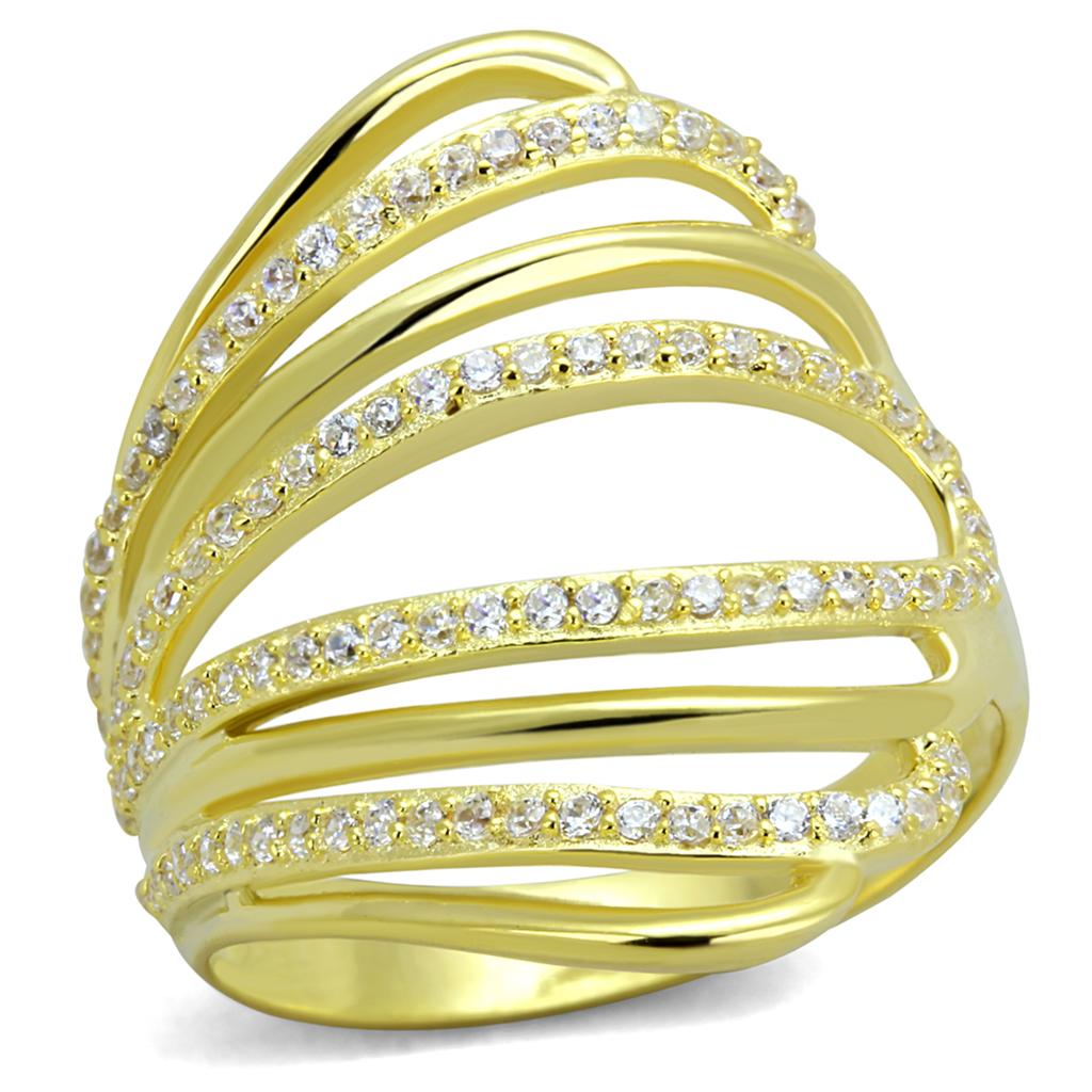 TS379 - Gold 925 Sterling Silver Ring with AAA Grade CZ in Clear