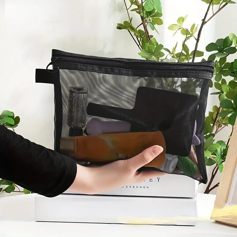 3-Piece Cosmetic Make up Bag Set with Zipper for Travel and Home Storage, and Breathable Makeup Pouch for Toiletries Accessoriestransparent Storage ,