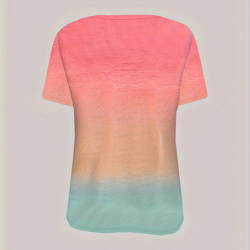 Women's Gradient Color Crew Neck T-Shirt Short Sleeve Casual Top