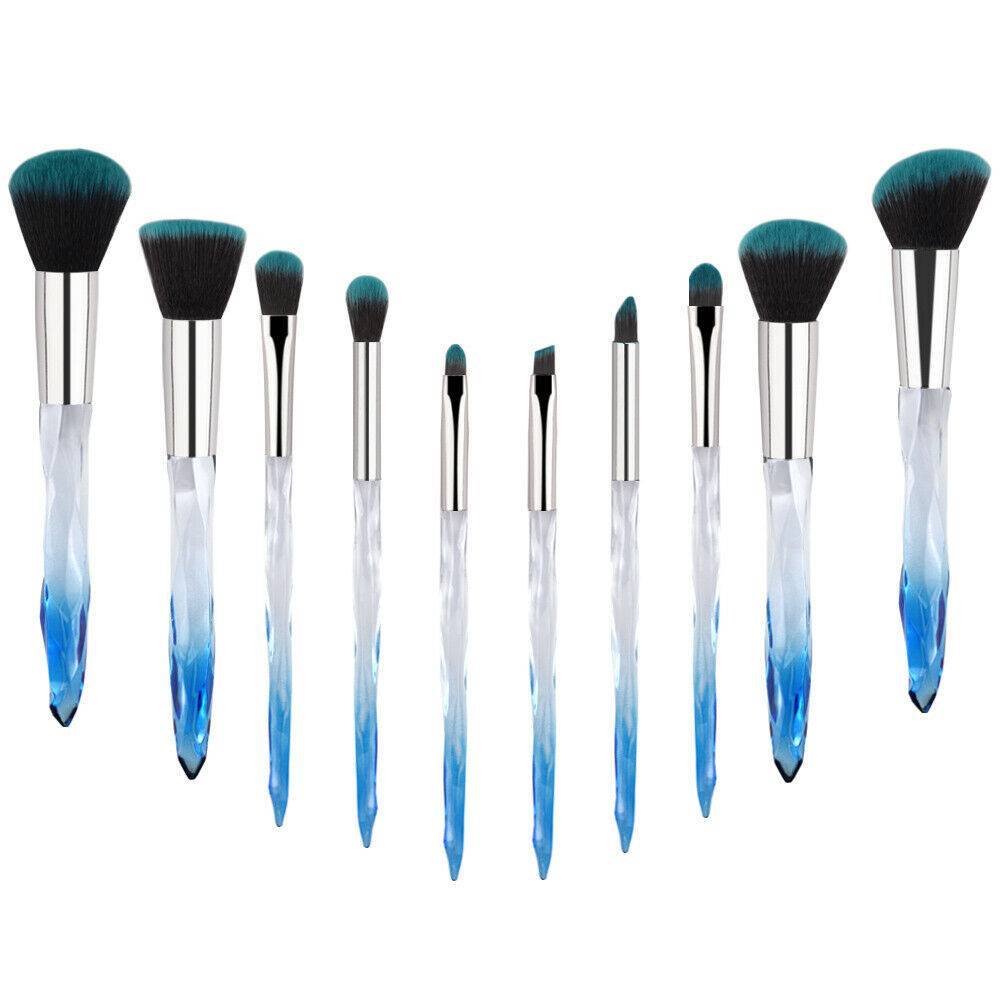 10pcs Professional Makeup Brush Crystal Blue