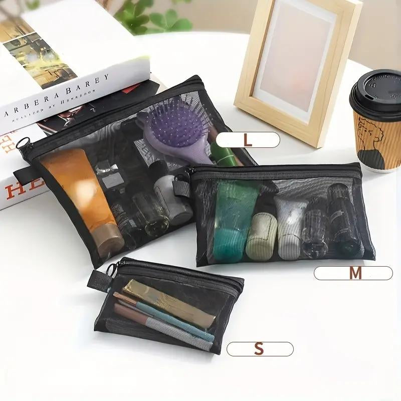 3-Piece Cosmetic Make up Bag Set with Zipper for Travel and Home Storage, and Breathable Makeup Pouch for Toiletries Accessoriestransparent Storage ,