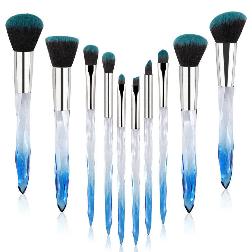 10pcs Professional Makeup Brush Crystal Blue