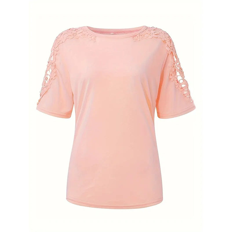 Women's Summer Lace Short Sleeve Crew Neck T-Shirt Top Blouse