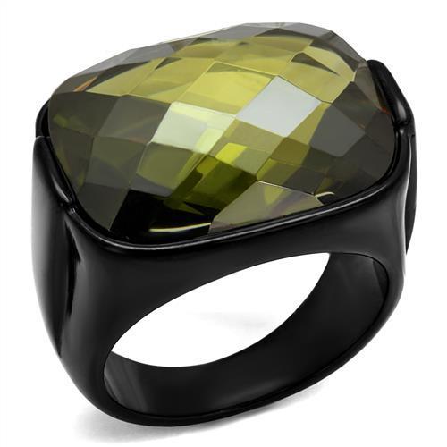 TK2639 - IP Black(Ion Plating) Stainless Steel Ring with AAA Grade CZ
