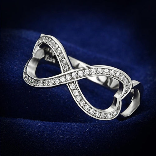 TS088 - Rhodium 925 Sterling Silver Ring with AAA Grade CZ in Clear