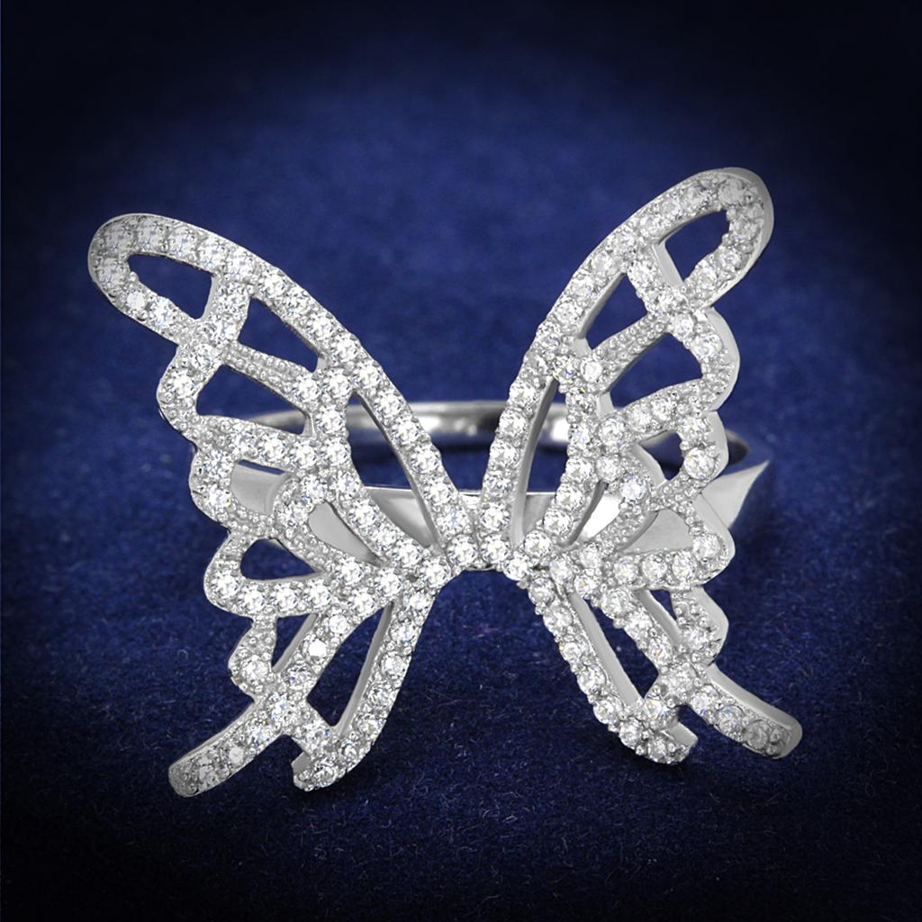TS330 - Rhodium 925 Sterling Silver Ring with AAA Grade CZ in Clear