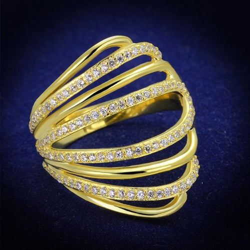 TS379 - Gold 925 Sterling Silver Ring with AAA Grade CZ in Clear