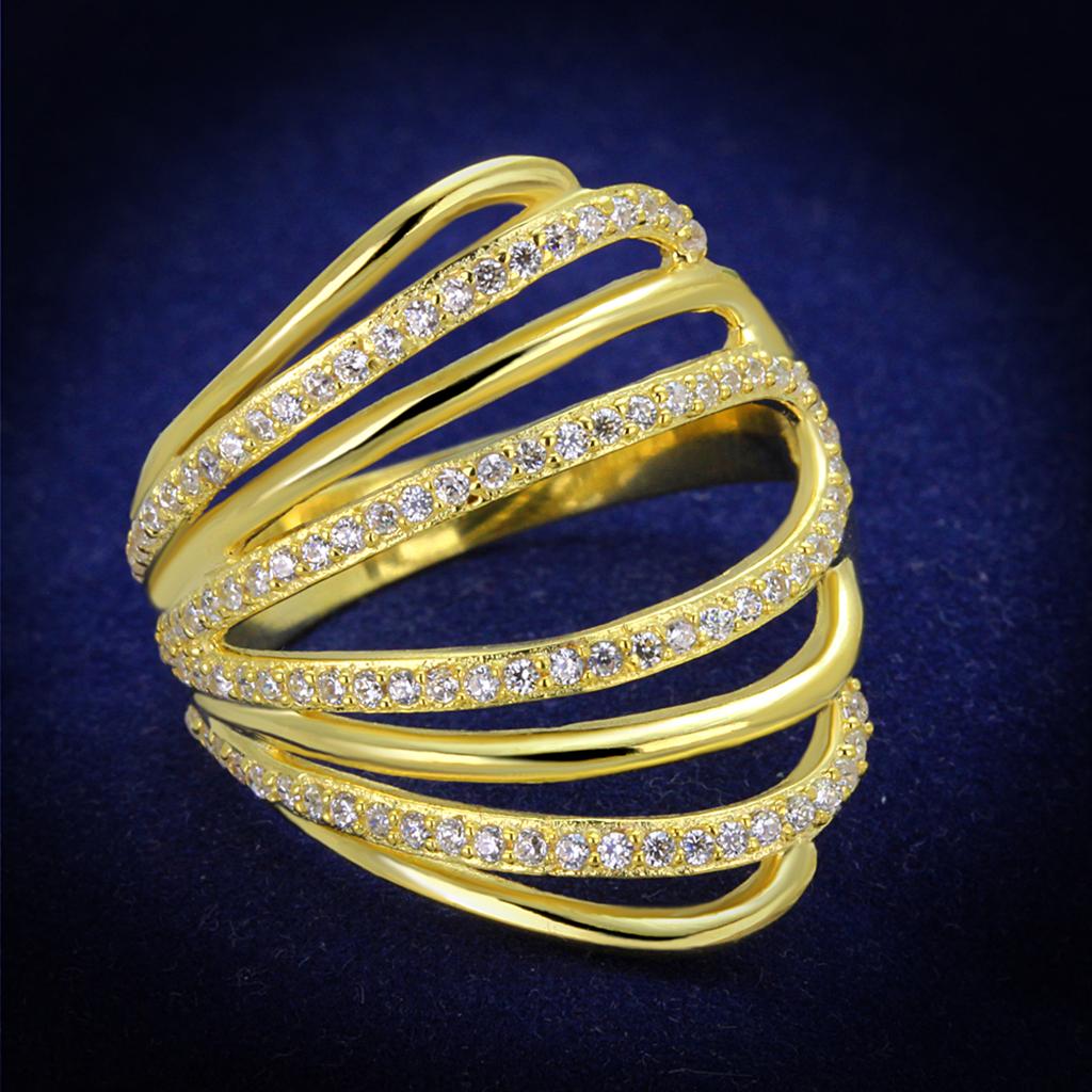 TS379 - Gold 925 Sterling Silver Ring with AAA Grade CZ in Clear