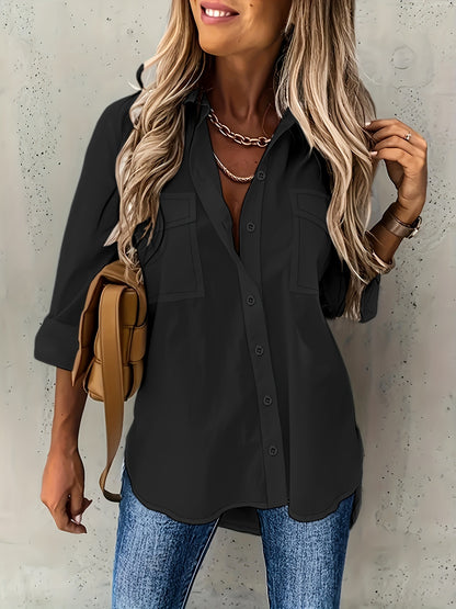 Simple Casual Long Sleeve Shirt With Pocket