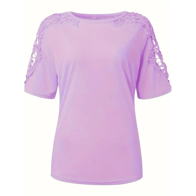 Women's Summer Lace Short Sleeve Crew Neck T-Shirt Top Blouse
