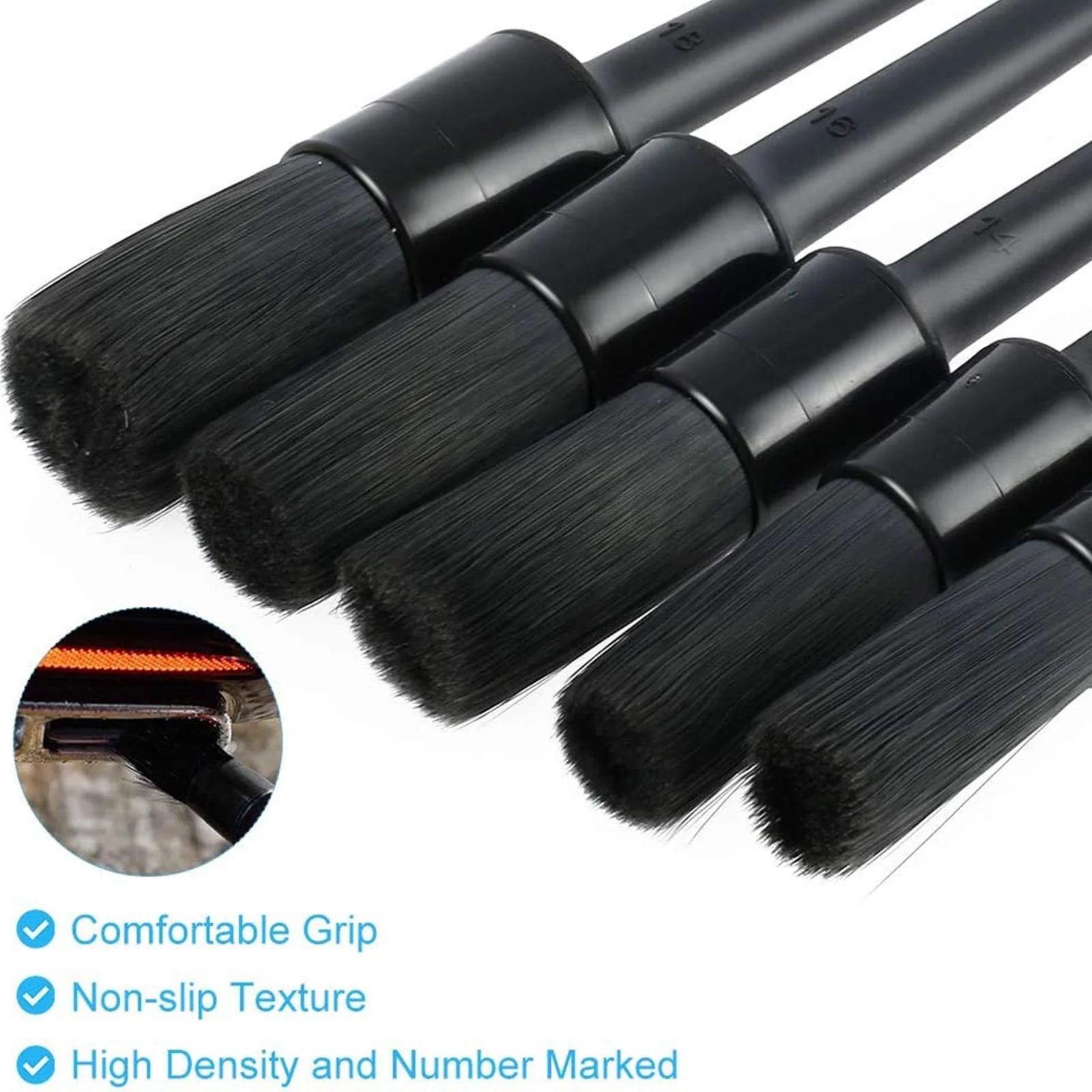 5PC Car Detailing Brush Kit Boar Hair Vehicle Auto Interior for Wheel Clean Sets