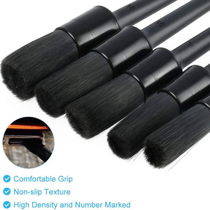 5PC Car Detailing Brush Kit Boar Hair Vehicle Auto Interior for Wheel Clean Sets