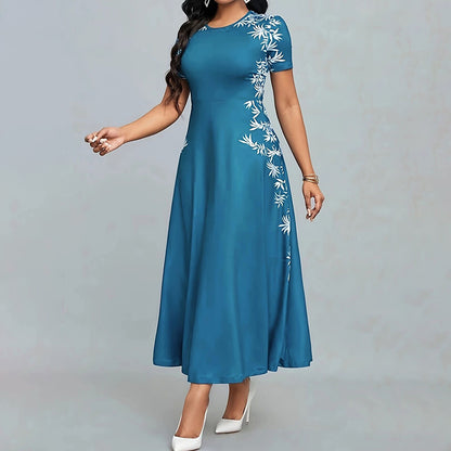 Women's Elegant Short Sleeve Maxi Dresses Casual Empire Waist Long Dress