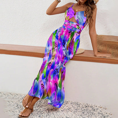 Women's Sleeveless Boho Maxi Dress Spaghetti Strap Floral Sundress