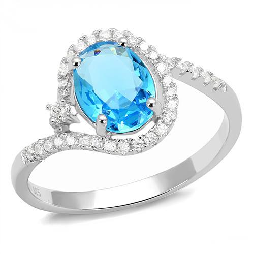 3W1393 - Rhodium 925 Sterling Silver Ring with Synthetic Spinel in Lon