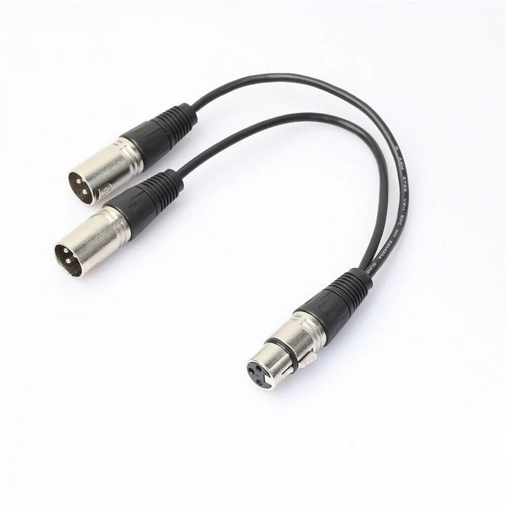 3Pin XLR Female Jack to Dual 2 Male Plug Y Splitter Cable Adapter Microphone USA