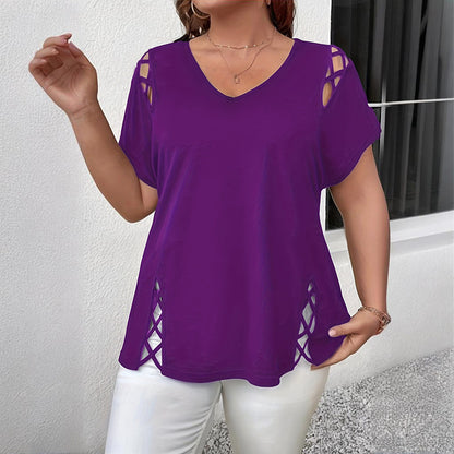 Women's Plus Size Criss Cross Short Sleeve V Neck T-Shirt Tops