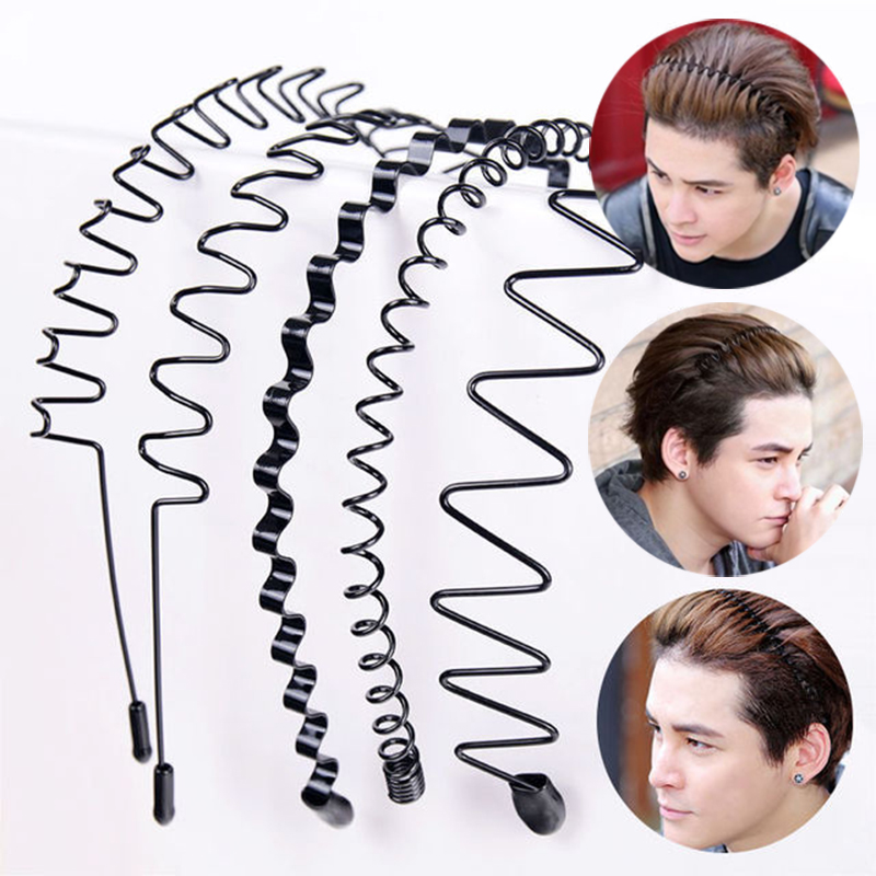 6Pcs Metal Hair Headband Wave Style Hoop Band Comb Sports Hairband Men