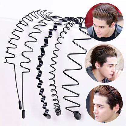 6Pcs Metal Hair Headband Wave Style Hoop Band Comb Sports Hairband Men