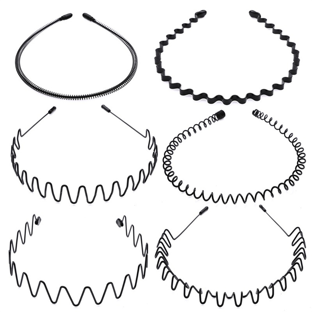 6Pcs Metal Hair Headband Wave Style Hoop Band Comb Sports Hairband Men