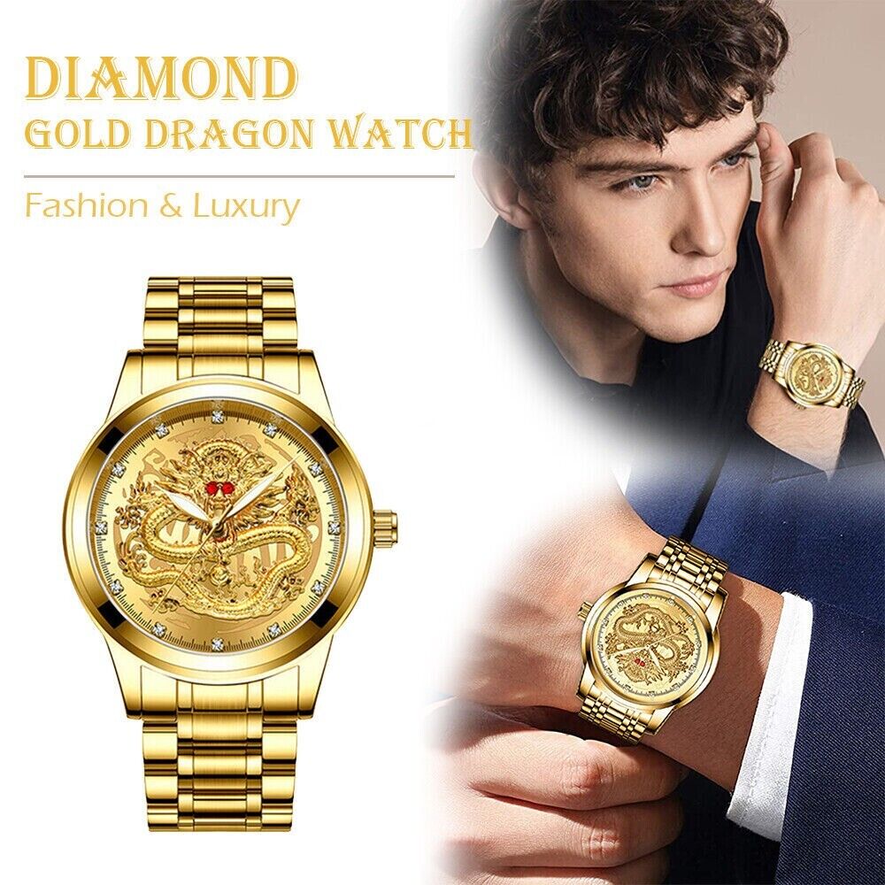 Business Gift Waterproof Gold Men's Diamond Quartz Watch Classic
