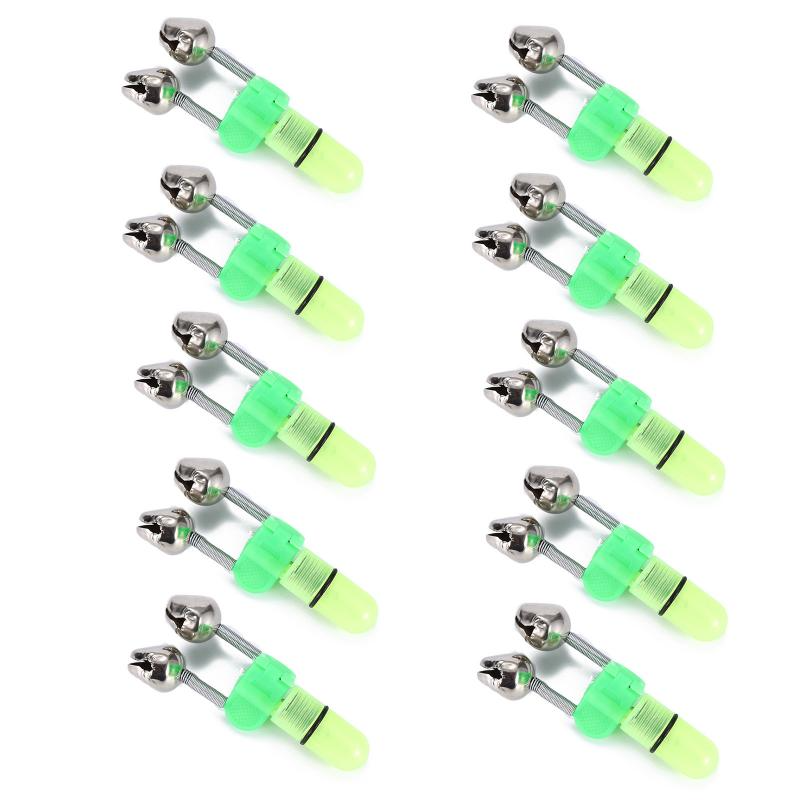 10/40 PC LED Night Fishing Bite Bait Alarm 2 Bells Light Rod Tip Clip