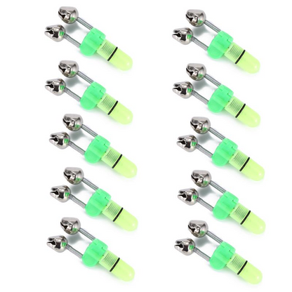 10/40 PC LED Night Fishing Bite Bait Alarm 2 Bells Light Rod Tip Clip