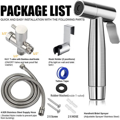 Toilet Shattaf Adapter Hose Bidet Spray Stainless Steel Handheld