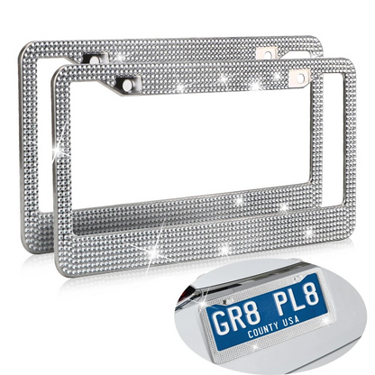 2PCS Bling License Plate Frame Glitter Crystal Sparkling Rhinestone