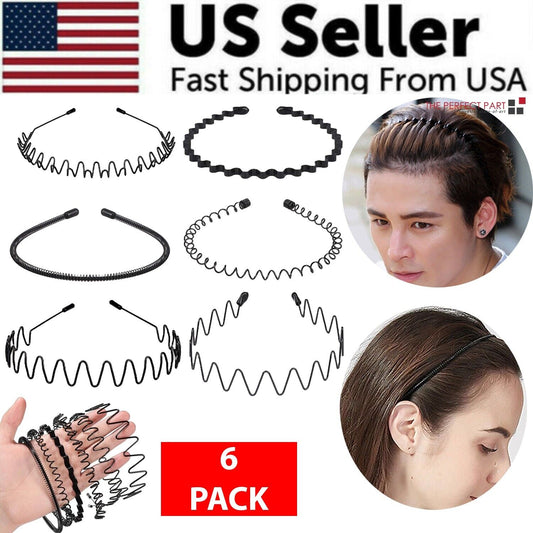 6Pcs Metal Hair Headband Wave Style Hoop Band Comb Sports Hairband Men