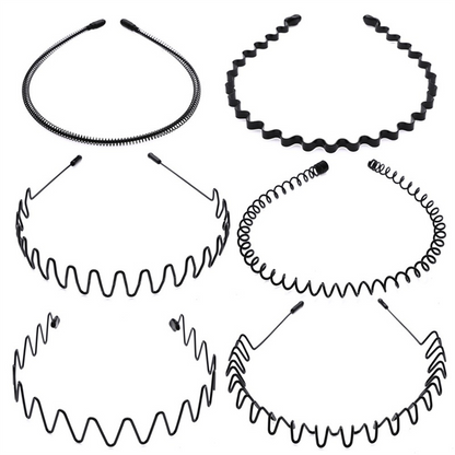 6Pcs Metal Hair Headband Wave Style Hoop Band Comb Sports Hairband Men