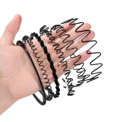 6Pcs Metal Hair Headband Wave Style Hoop Band Comb Sports Hairband Men