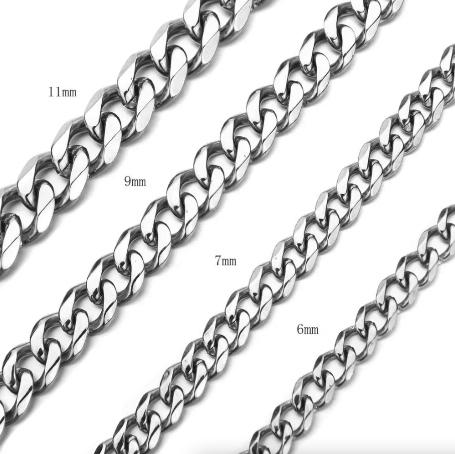 Stainless Steel Gold Silver Chain Cuban Curb Womens Mens Necklace
