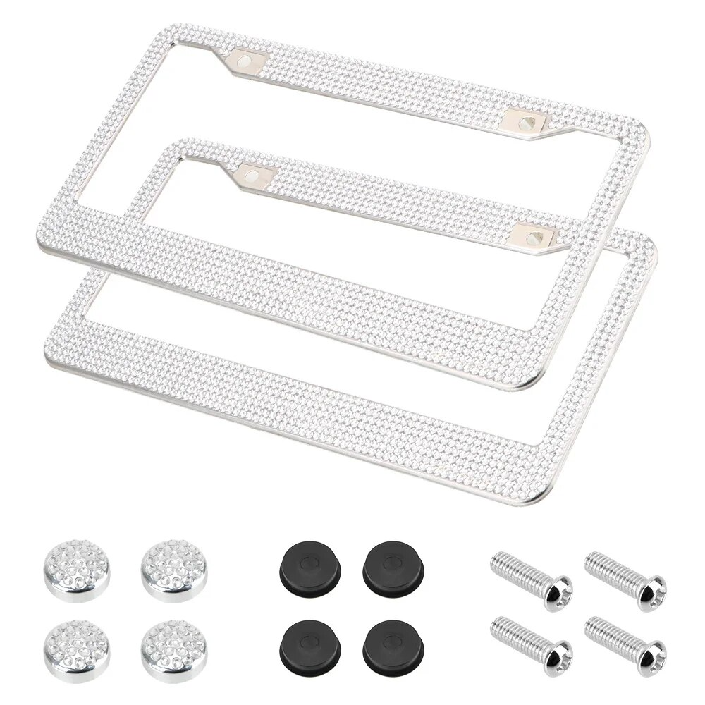 2PCS Bling License Plate Frame Glitter Crystal Sparkling Rhinestone