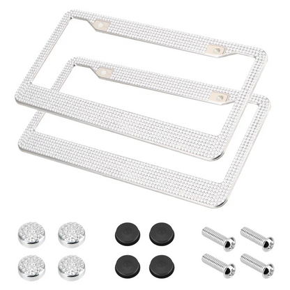 2PCS Bling License Plate Frame Glitter Crystal Sparkling Rhinestone