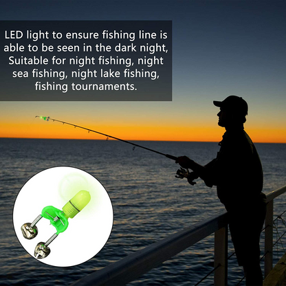 10/40 PC LED Night Fishing Bite Bait Alarm 2 Bells Light Rod Tip Clip