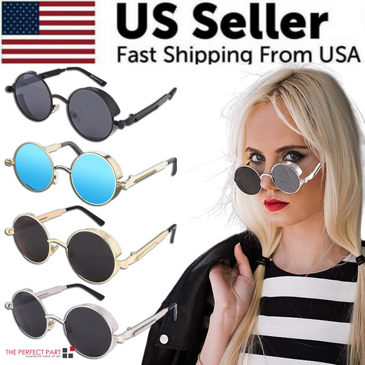 Retro Round Polarized Sunglasses Men Women Vintage Gothic Steampunk