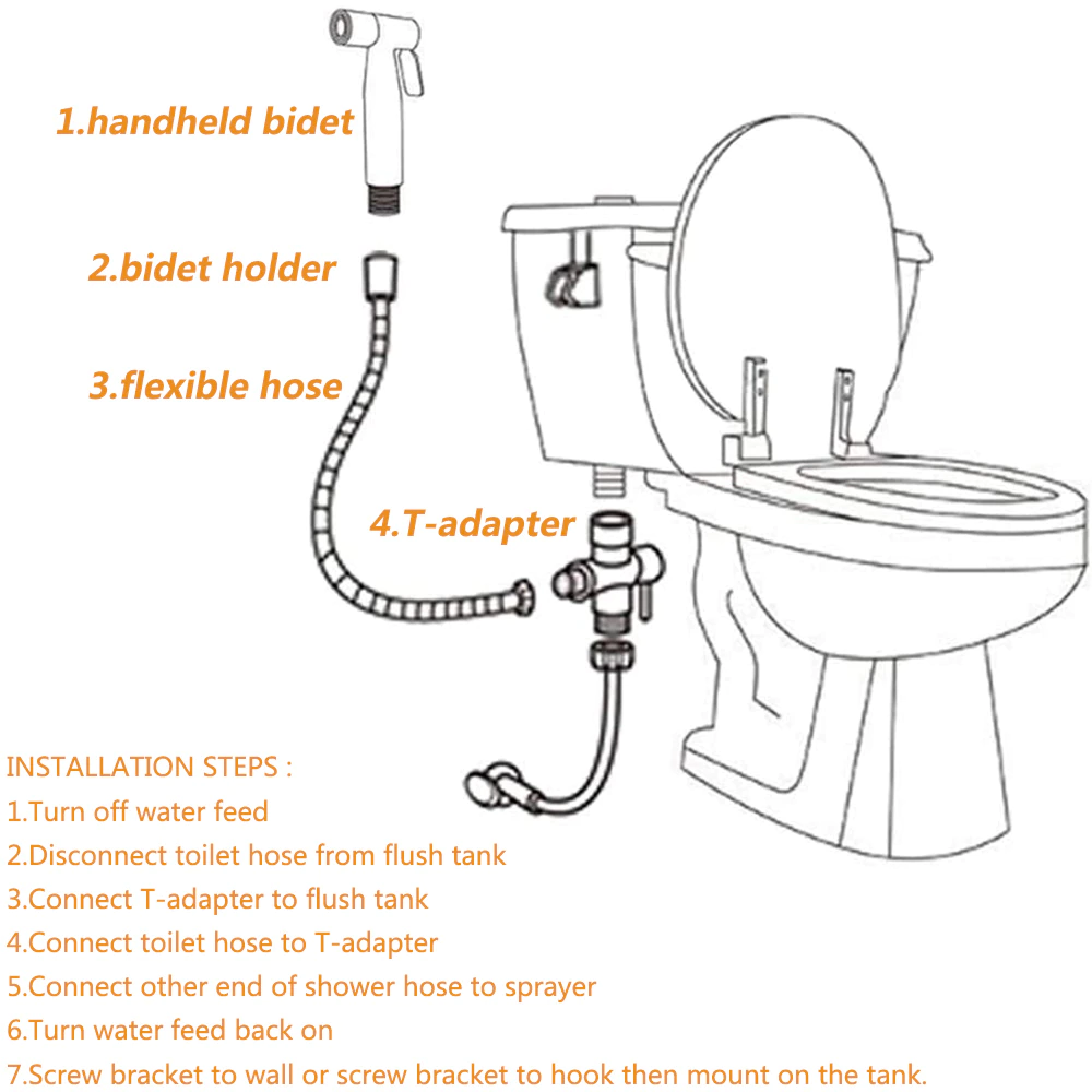 Toilet Shattaf Adapter Hose Bidet Spray Stainless Steel Handheld