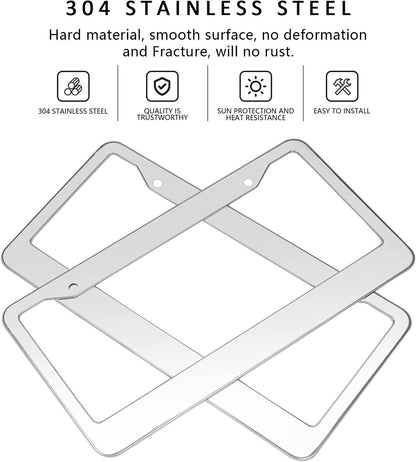 2PCS Chrome Stainless Steel Metal License Plate Frame Tag Cover With